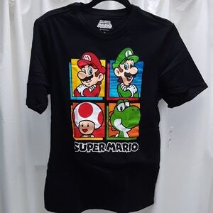 New Boy's Super Mario Black Graphic T-Shirt, Sz 18